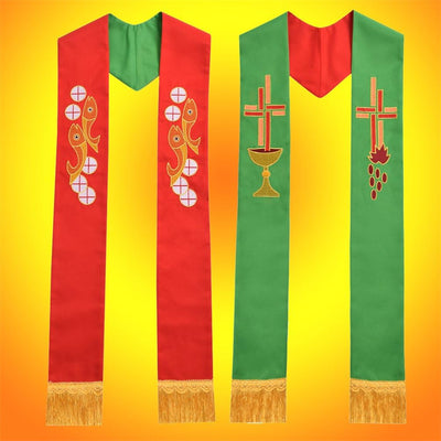 BLESSUME Kirche Stola Priester Masse Umkehrbare Gestickte Stola Weiss & Lila (Muster 1)