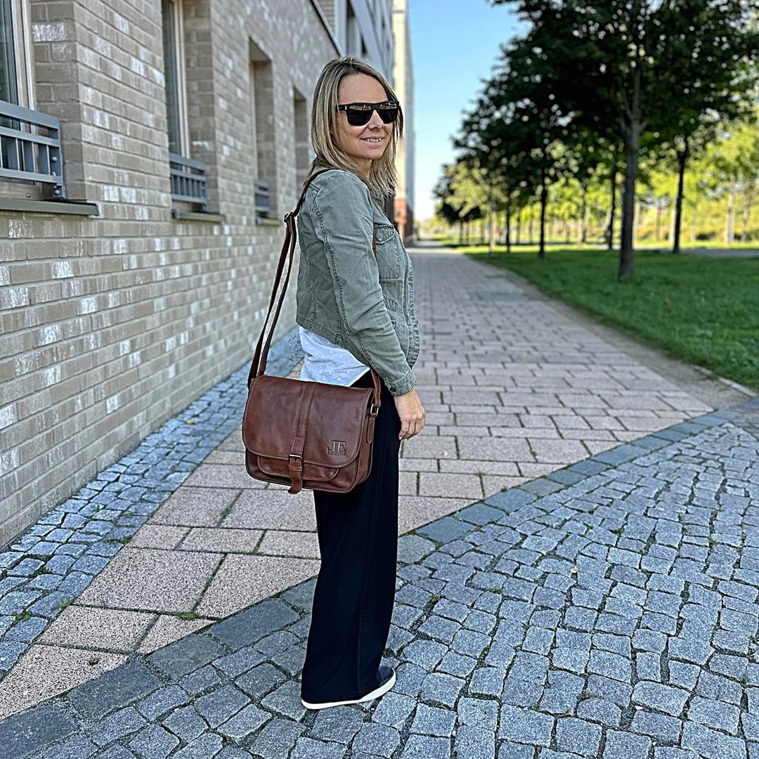 LECONI Umhängetasche Schultertasche für Damen Freizeittasche aus Büffelleder Damentasche Ledertasche