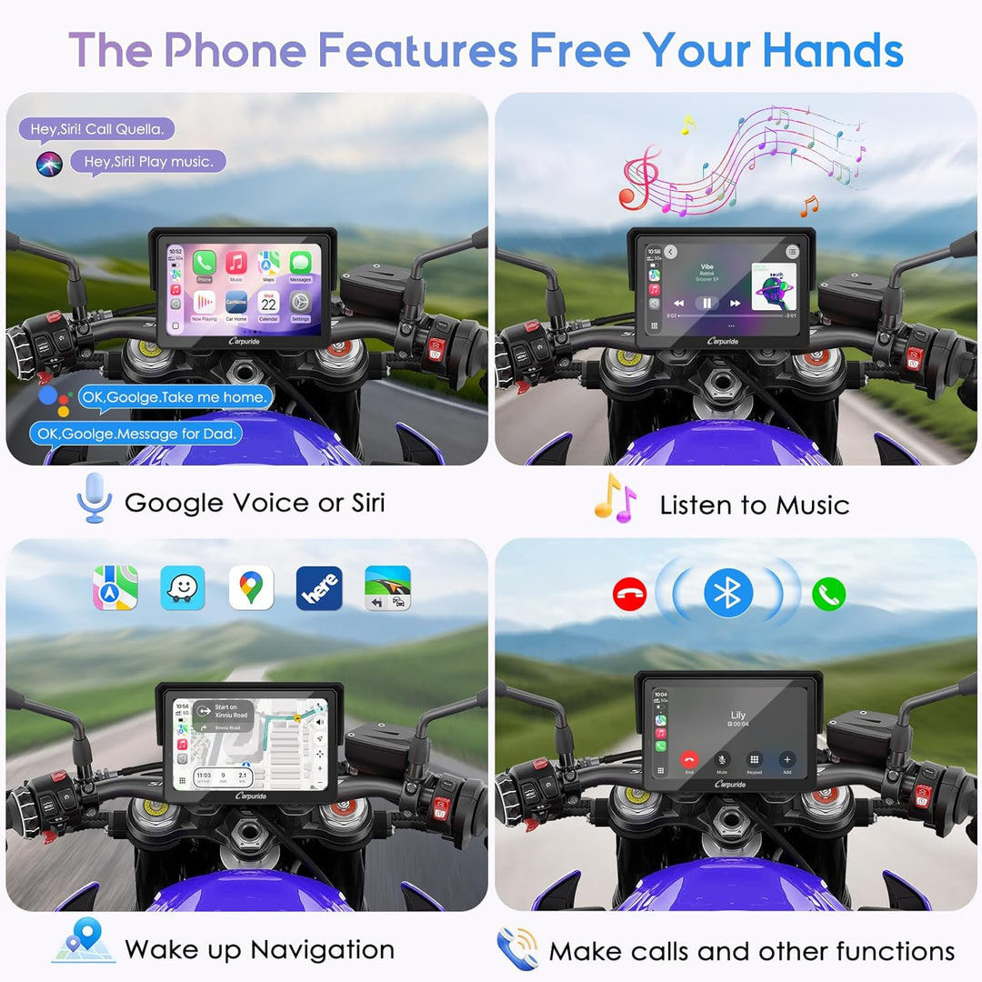 Carpuride W502TPRO Motorrad CarPlay, Android Auto, TPMS und Dual-Bluetooth – 5-Zoll-Display, wasserd