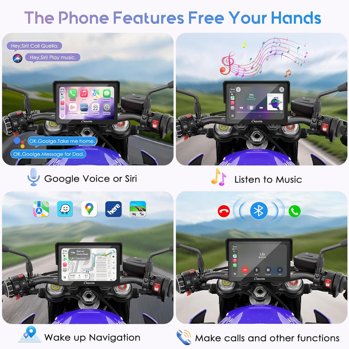 Carpuride W502TPRO Motorrad CarPlay, Android Auto, TPMS und Dual-Bluetooth – 5-Zoll-Display, wasserd