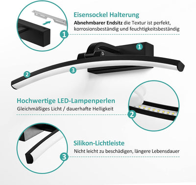 EMKE LED Spiegelleuchte Spiegellampen für das bad spiegelleuchte badezimmer 40cm, 180° drehbar spieg