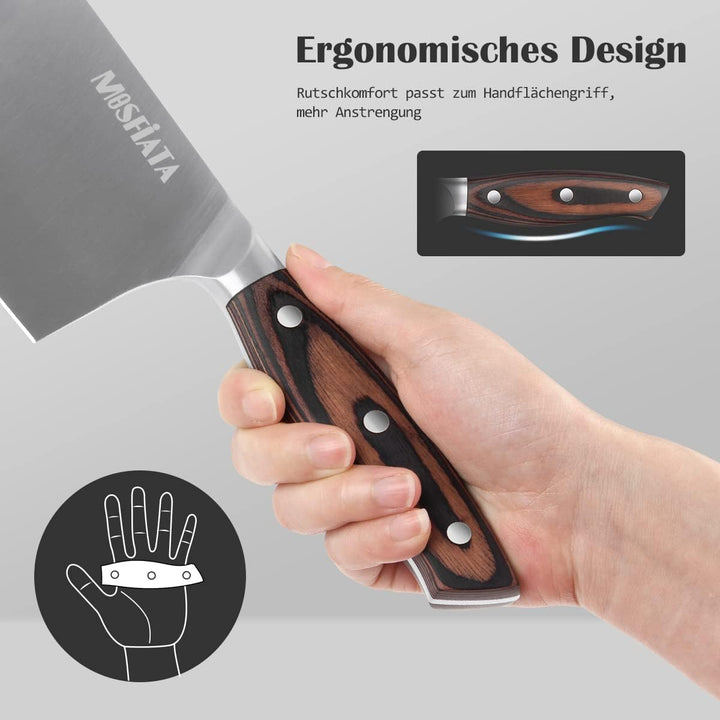 MOSFiATA Hackmesser Kochmesser Klassik Chinesches Küchenmesser 20cm Hackbeil Messer Kochmesser aus D