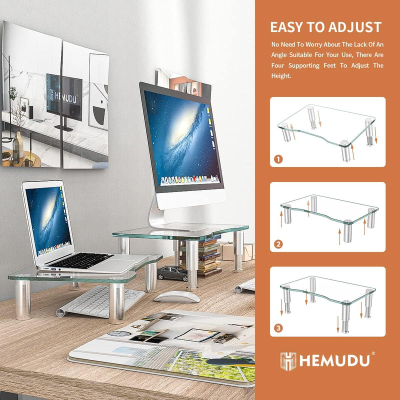 Hemudu 2 Pack Computer Monitor Riser mit höhenverstellbarem Multi Media Desktop Stand für Flachbilds