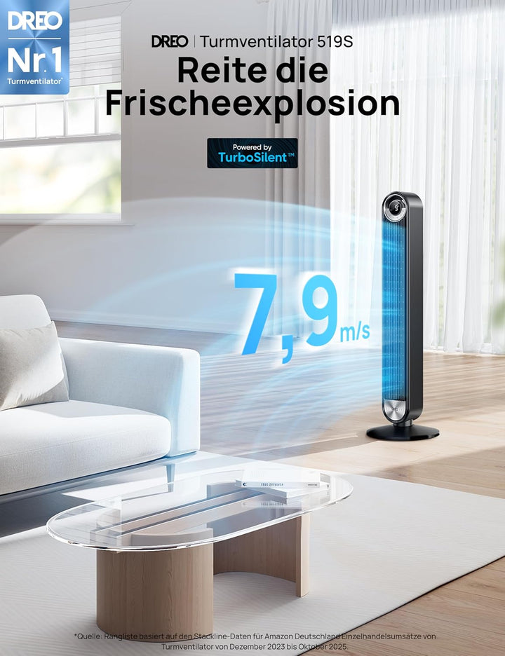 Dreo Smart Leiser Turmventilator mit Kühlung, 106cm WiFi Alexa Tower Fan, 90° oszillierender Ventila