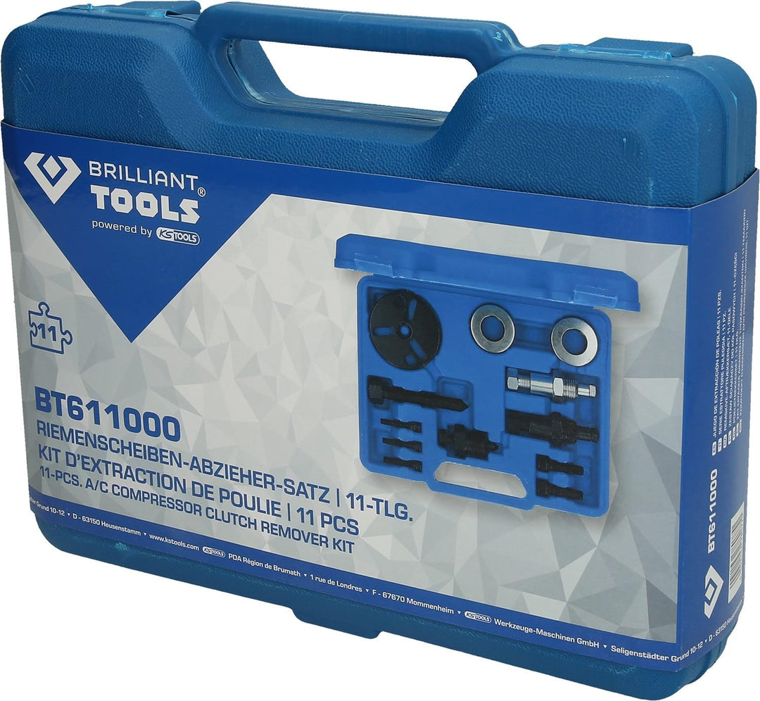 BRILLIANT TOOLS BT611000 Riemenscheiben-Abzieher-Satz | 12-tlg. [Powered by KS TOOLS], Blauer Transp