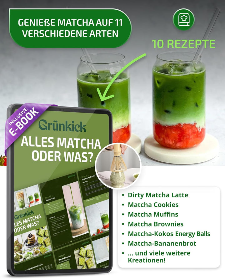 Matcha Set Grün – Premium Matcha Tee Set mit Matcha Schale, Bambus Matcha Besen & Matcha Zubehör - J