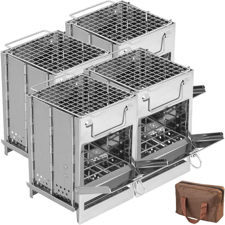 PEARL Campingkocher: 4er-Set Camping-Holzöfen aus Edelstahl, faltbar, inkl. Transporttasche (Camping
