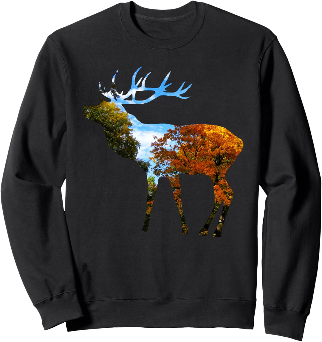 Hirsch Rotwild Damwild Herbst Blätter Wald Bäume Laubbaum Sweatshirt