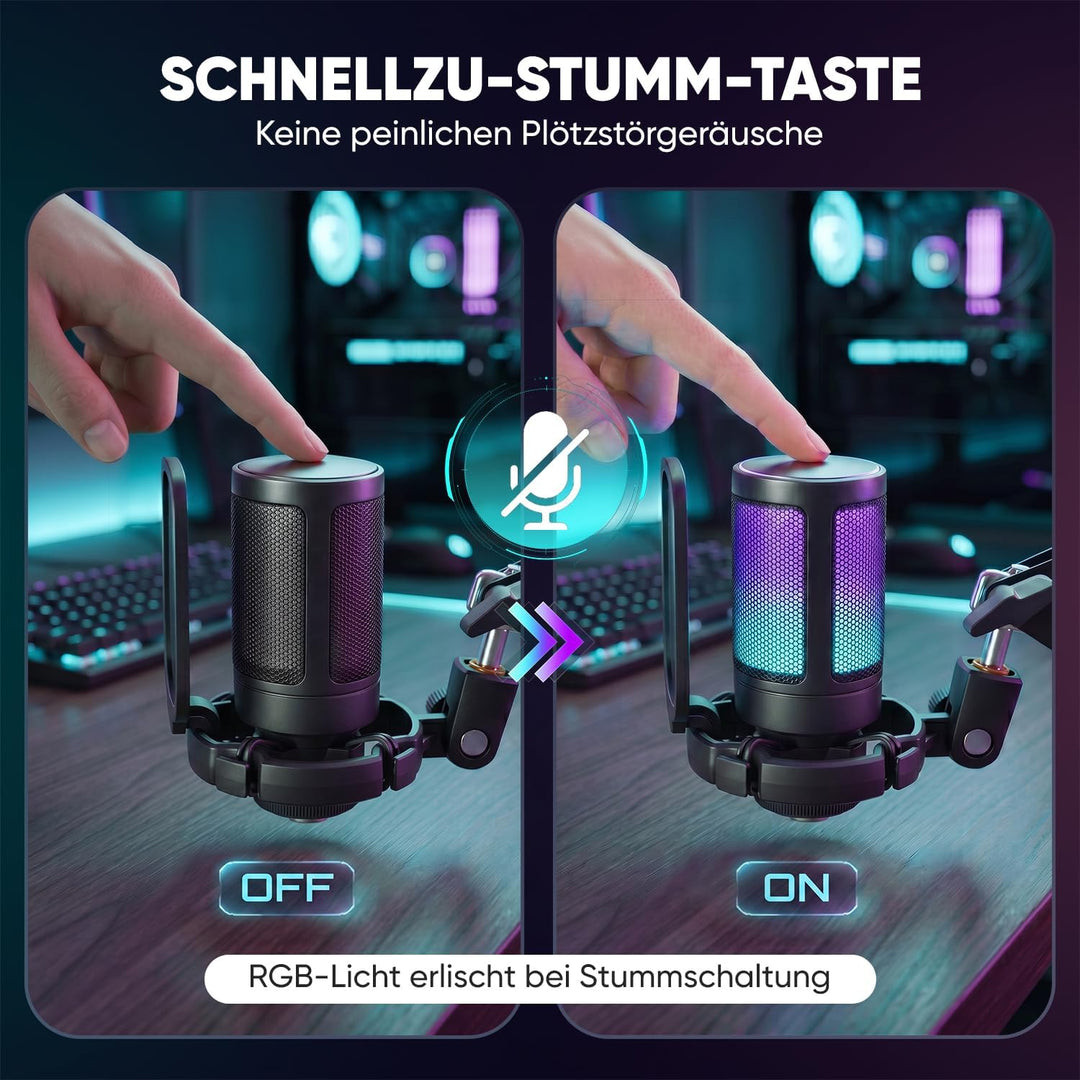 FIFINE Gaming Mikrofon PC mit Arm, Typ A/C USB Microphone Kit mit Stummschalttaste für Podcast Strea