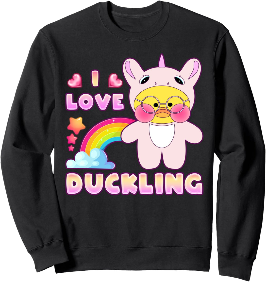 Lalafanfan in Einhorn Kigurumi, ich liebe Entchen Sweatshirt