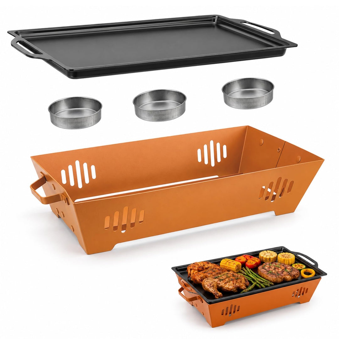 BBQ Warmhalteplatte, Warmhaltebehälter für Essen &amp; Grillgut, Grill Heizplatte aus Edelstahl mit Anti
