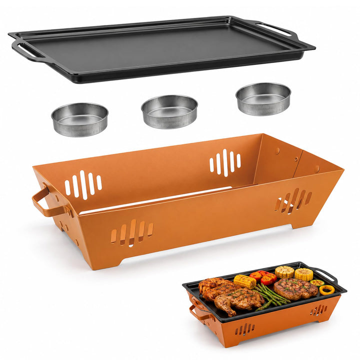 BBQ Warmhalteplatte, Warmhaltebehälter für Essen &amp; Grillgut, Grill Heizplatte aus Edelstahl mit Anti