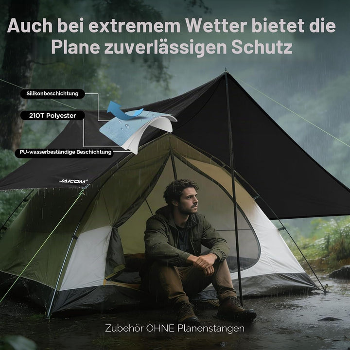 JAICOM Tarp Wasserdicht, 3.6x2.9m Ultraleicht Camping Zeltplane, Anti-UV Sonnen Regen Schutz Schnee,
