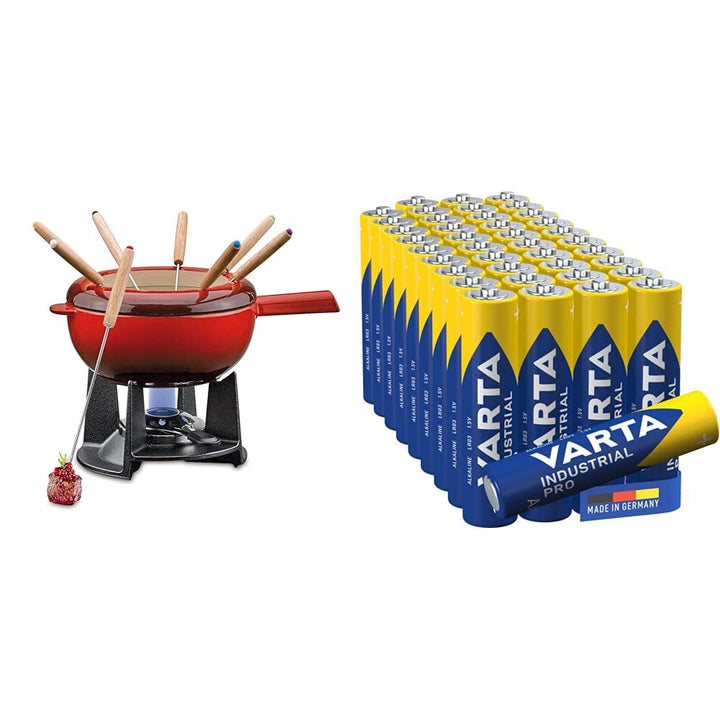 Spring Gusseisen Fondue Set rot | Ø 20 cm | mit 8 Fonduegabeln und Spritzschutz | für Käsefondue & V