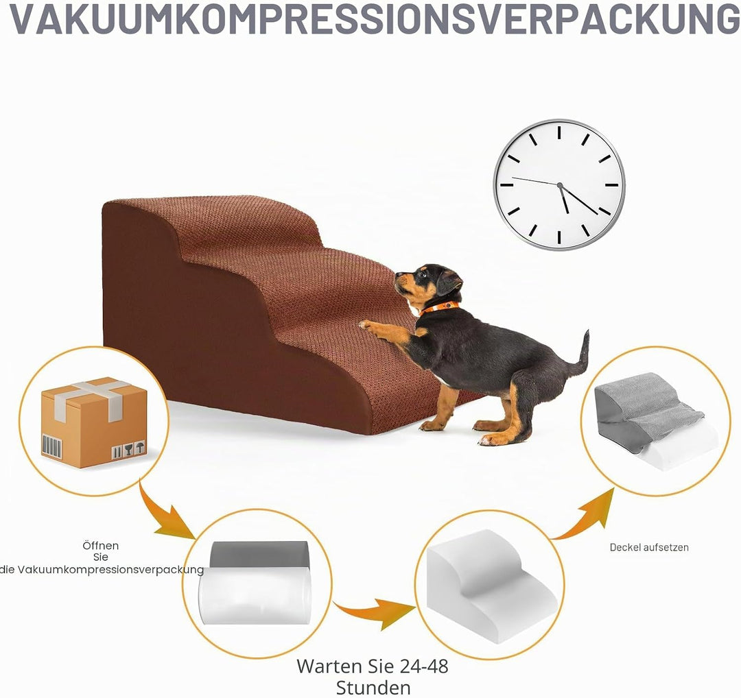 Lannvan Hundetreppe für Kleine Hunde, 3 Stufen Haustiertreppe Katzentreppe, Hunderampe aus Schwamm f