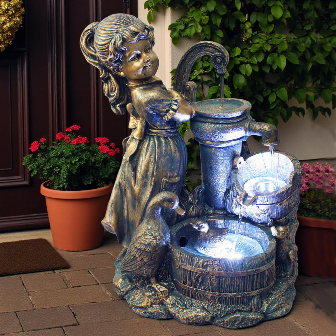 Gartenbrunnen Heidi mit Gänse Springbrunnen Brunnen Wasserspiel mit Beleuchtung Terrassenbrunnen Gar