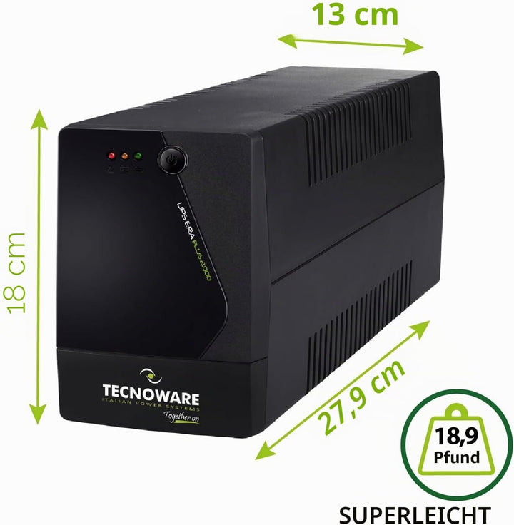 Tecnoware UPS 2000VA für PC/Modem, NICHT für Gaming/Konsole, ERA PLUS USV, 6 IEC, Software, Schutz v