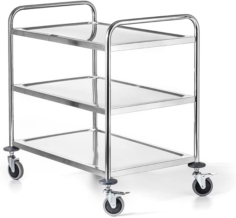 Servierwagen | Küchenwagen | 3 Etagen | bis 75 kg | Tablettabstand 27 cm | Edelstahl, 3 Etagen