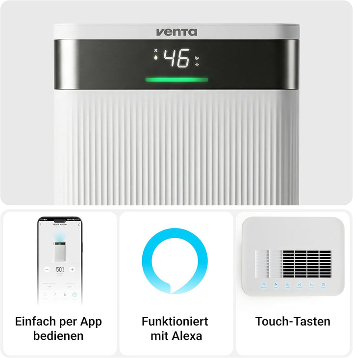 VENTA AD100 Luftentfeuchter elektrisch Raumentfeuchter | für Räume bis 40m² | Automatische Feuchtigk