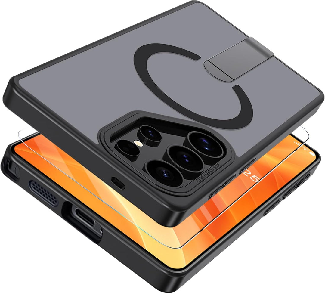 Giyer Magnetisch Handyhülle für Samsung Galaxy S23 Ultra/S22 Ultra Hülle mit Ständer Schutzfolie, Sc