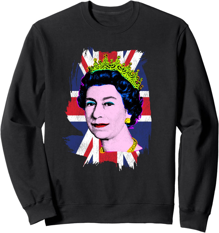 Elizabeth Portrait Pop Art Union Jack Flagge Queen of England Sweatshirt