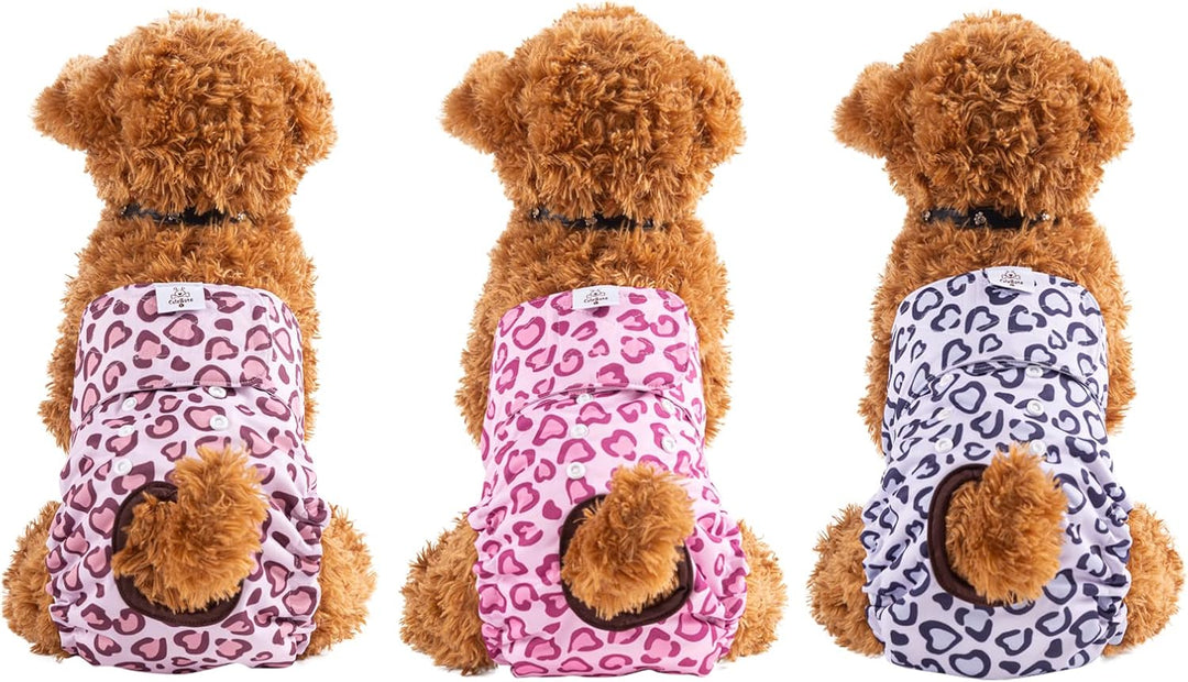 CuteBone 3 Stück Leopard Wiederverwendbare Hundewindeln, Hochsaugfähige Premium-Windeln für Hündchen