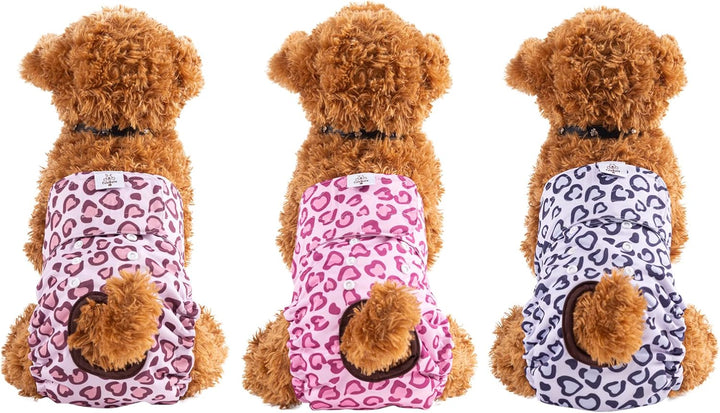 CuteBone 3 Stück Leopard Wiederverwendbare Hundewindeln, Hochsaugfähige Premium-Windeln für Hündchen