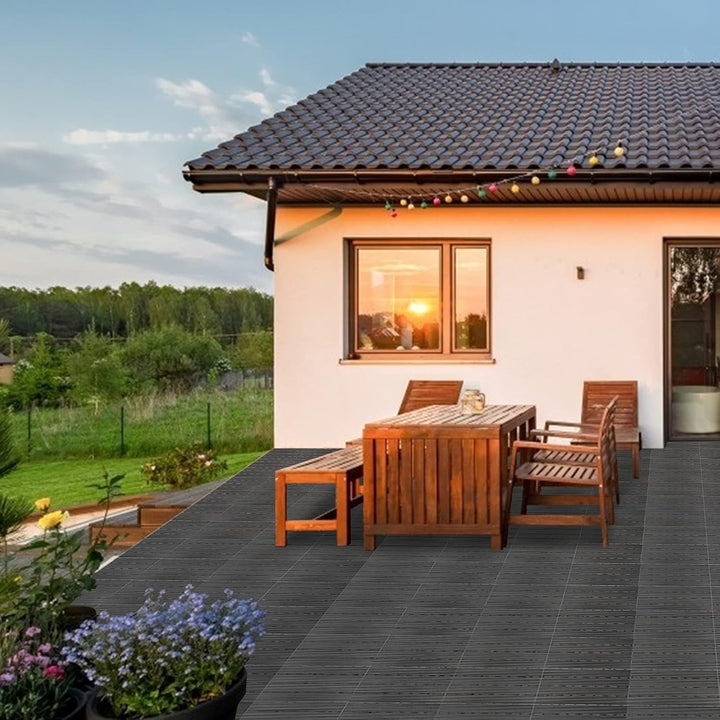 Gimisgu WPC Terrassenfliesen Holzoptik, Balkonfliesen Klicksystem Terrassendielen Klickfliese Kunsts
