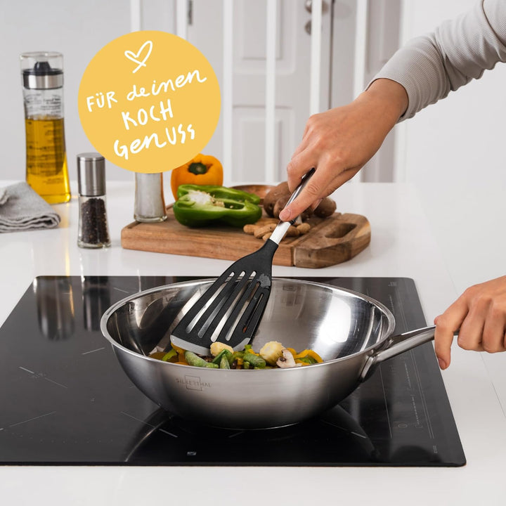 SILBERTHAL Wokpfanne Unbeschichtet Induktion 28 cm - Edelstahl Wok zum Frittieren und Braten- Für al
