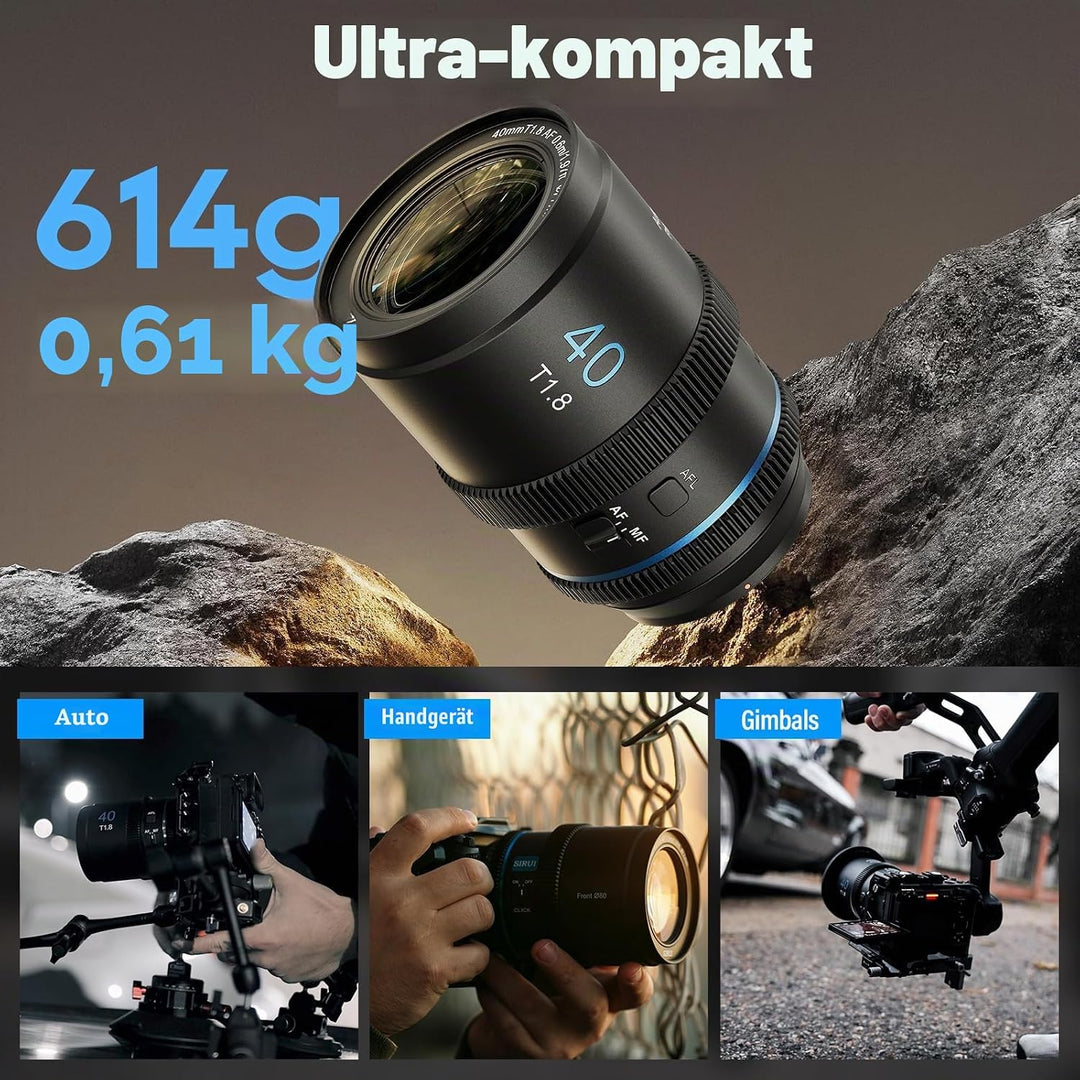 SIRUI 40mm T1.8 1.33x Anamorphisches Objektiv, S35 Autofokus-Objektiv für MFT-Mount (M4/3) Kameras,