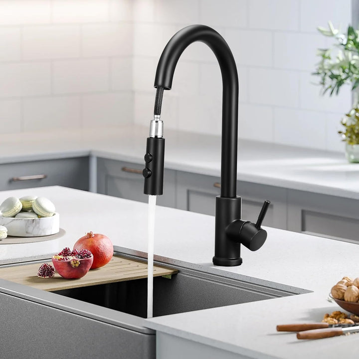 Wasserhahn Küche Schwarz Ausziehbare Küchenarmatur mit 50 cm Brauses chlauch – 360° Drehbar, 2 Sprüh
