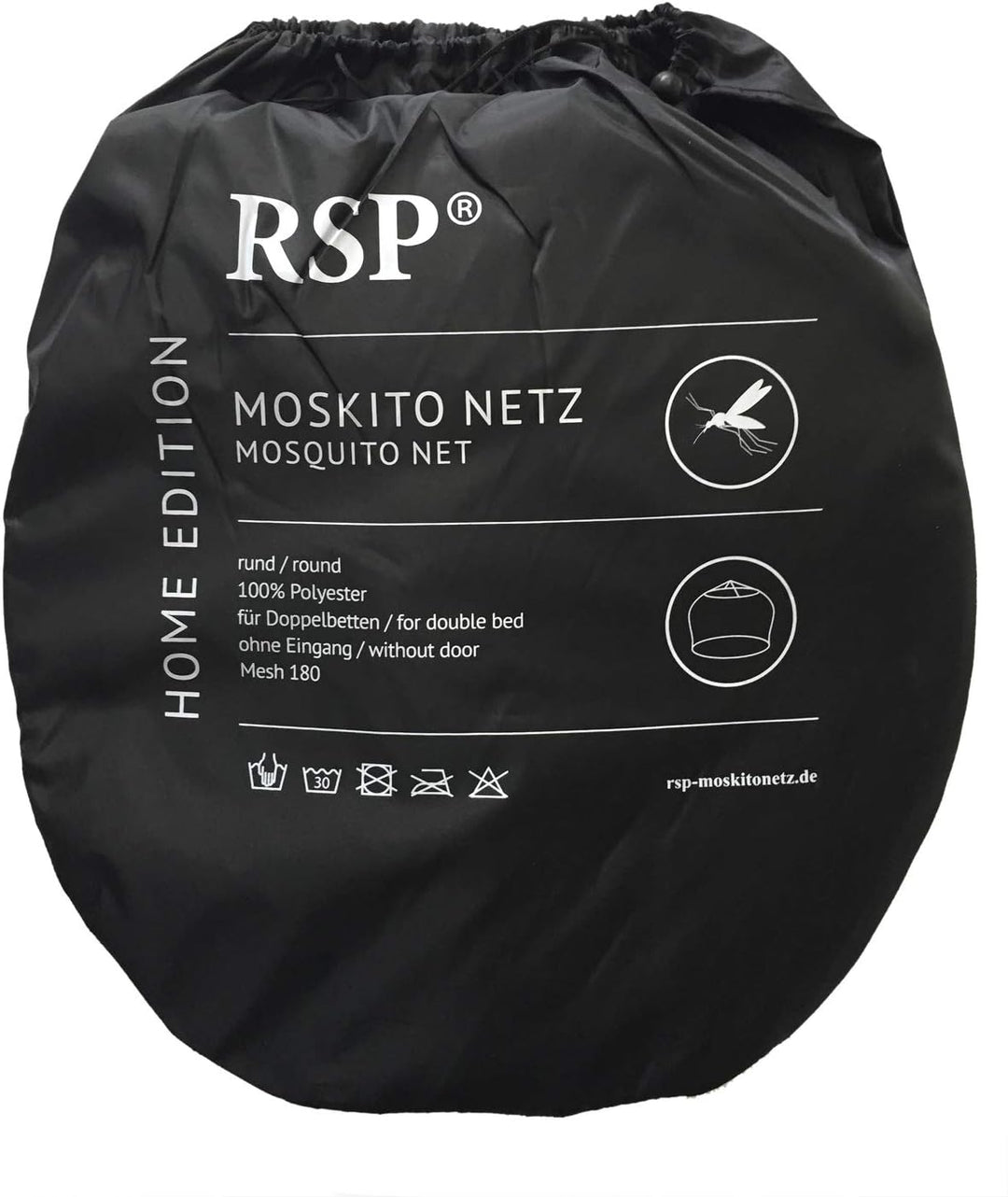 RSP® Moskitonetz Home für Doppelbetten mit extra grossem Spannring für Zuhause Einheitsgrösse Schwar