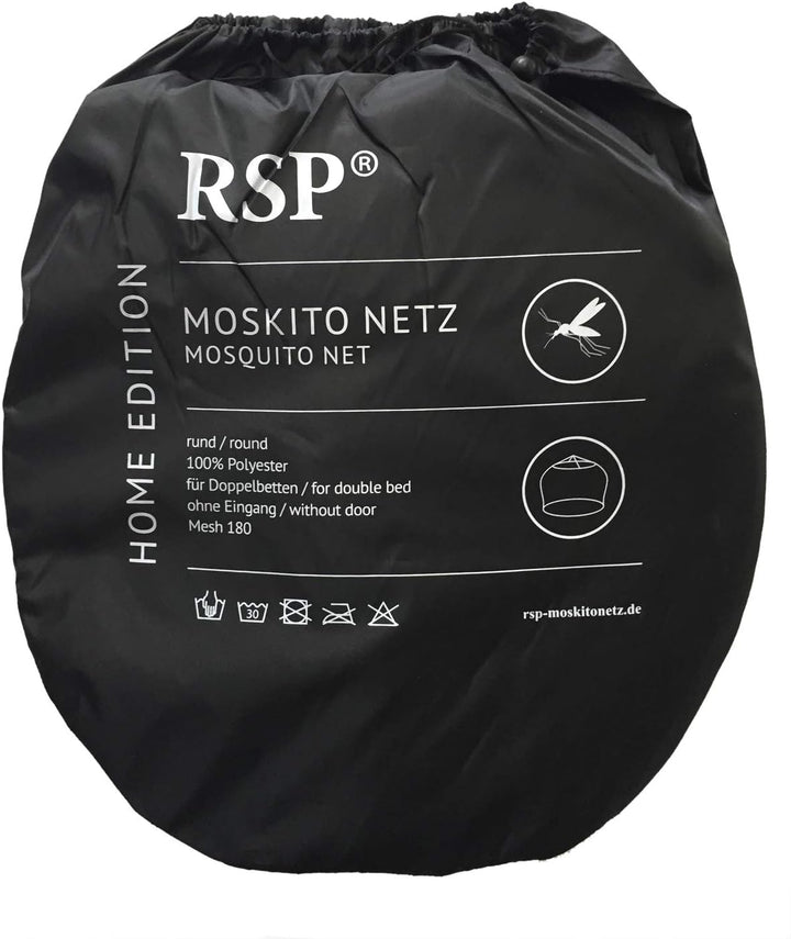 RSP® Moskitonetz Home für Doppelbetten mit extra grossem Spannring für Zuhause Einheitsgrösse Schwar
