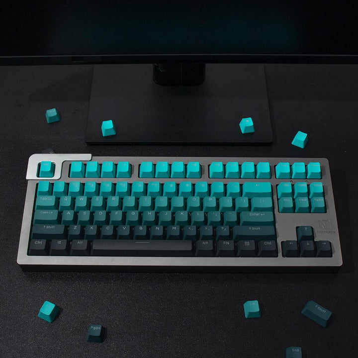 123 Tasten Double Shot PBT Tastenkappen OEM-Profil Farbverlauf Cyan Hintergrundbeleuchtung Tastenkap