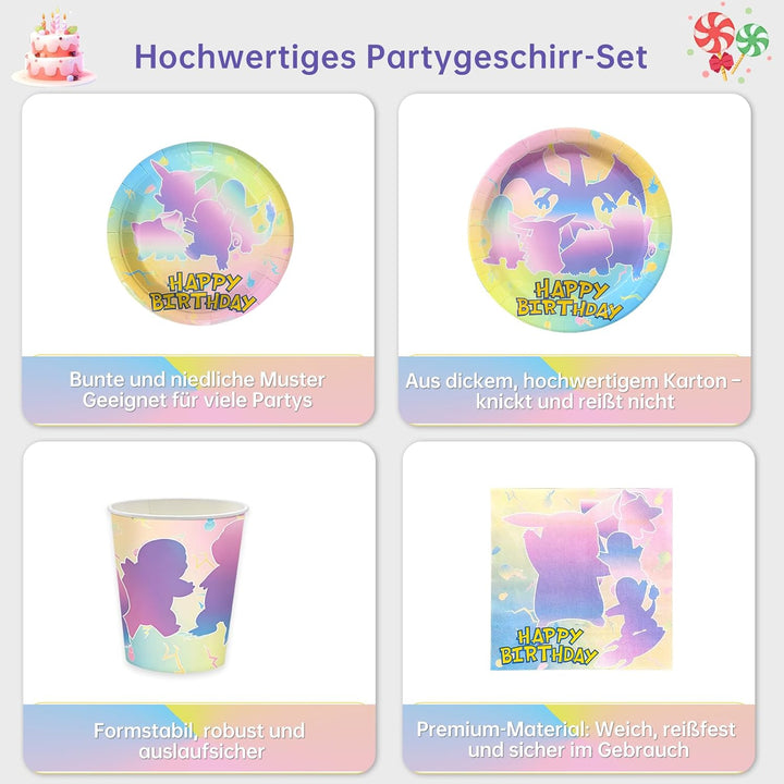 Partygeschirr Set, 80 Stück Pappgeschirr mit Pappteller Pappbecher Servietten für 20 Gäste, Bunte Ca