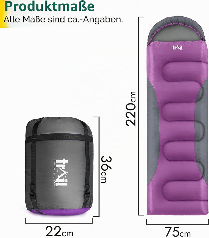 Trail-Alpin-Schlafsack mit Kapuze – 250 g Schlafsack, 3-Jahreszeiten- Schlafsack. Leicht, kleines Pa