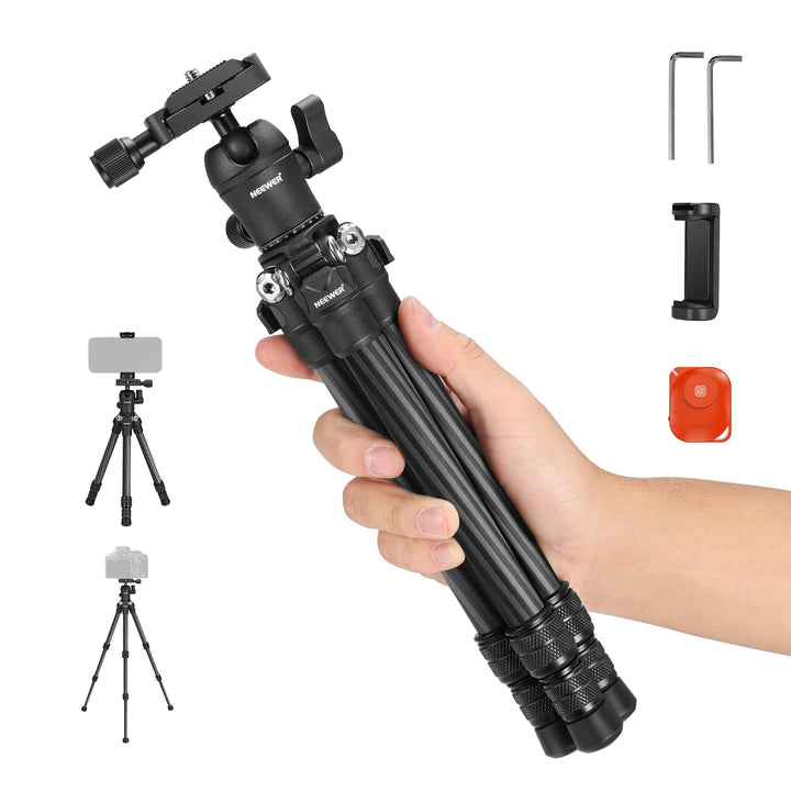 NEEWER TP09 Carbon Fiber Mini Stativ, 20“ Tischstativ mit 360° Kugelkopf, Telefonhalter, Fernbedienu