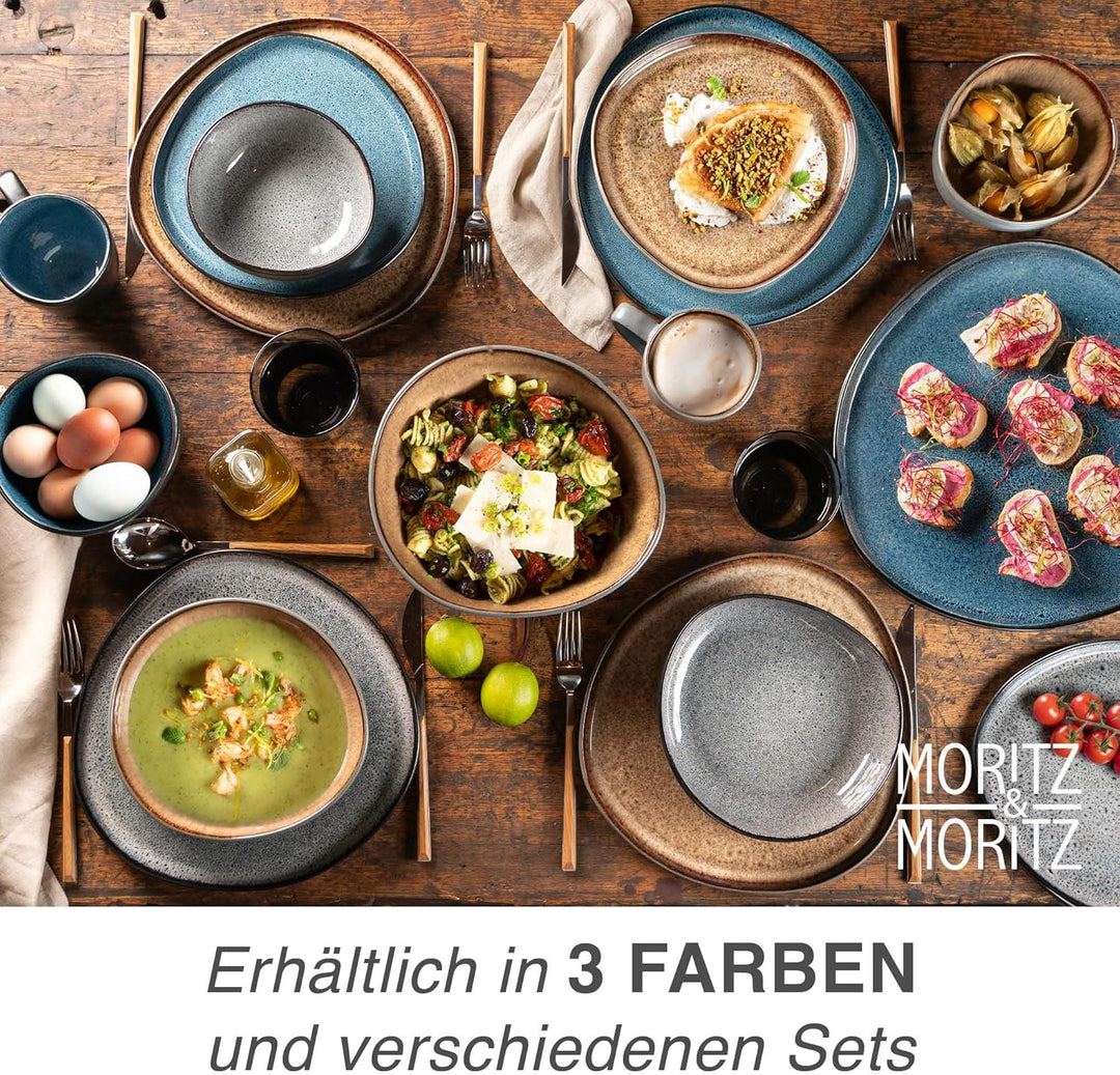 Moritz & Moritz ORGANIC Müslischalen Set 6-teilig Blau, Steingut Bowls im modernen Design, ca. 500 m