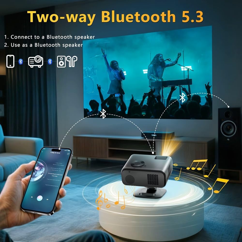 Projektor 800ANSI Android 12 Native 1080P 4K 3D Autofokus/Keystone HiFi-Audio WiFi6 BT5.2 Smart Home