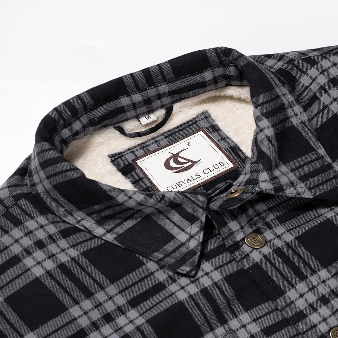Coevals Club Herren Flanell Jacke Hemd Sherpa Holzfällerhemd Flanellhemd Langarm Kariertes Druckknöp