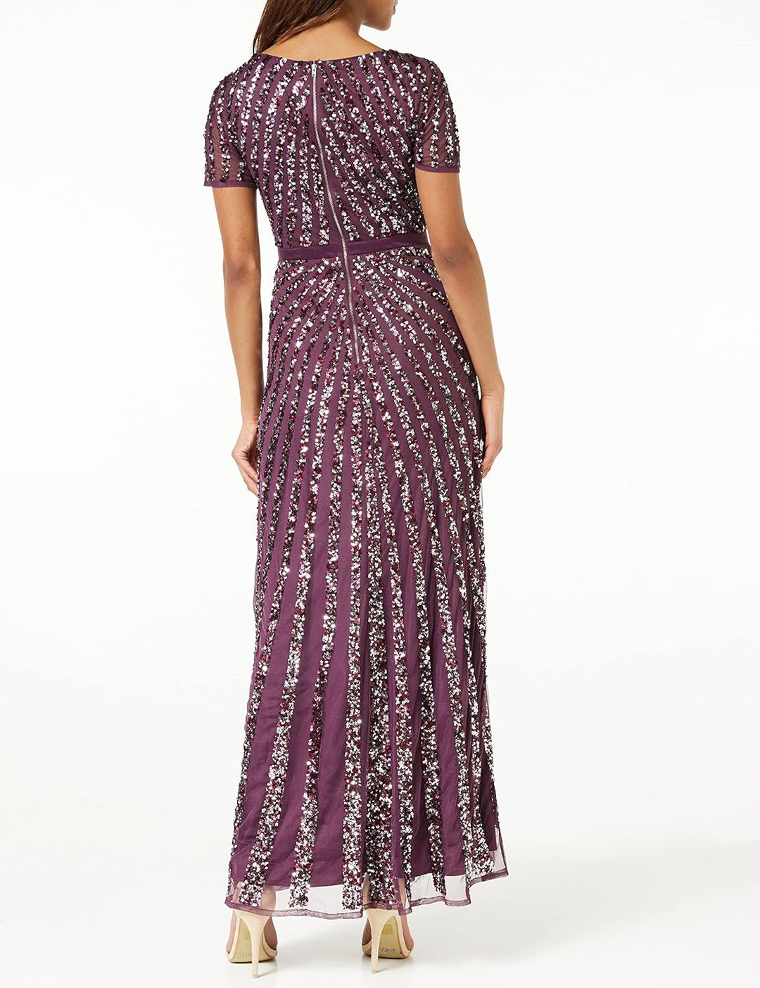 Maya Deluxe Damen Pailletten Maxi Abendkleid Elegant für Hochzeit V-Ausschnitt A-Linien-Schnitt Brau