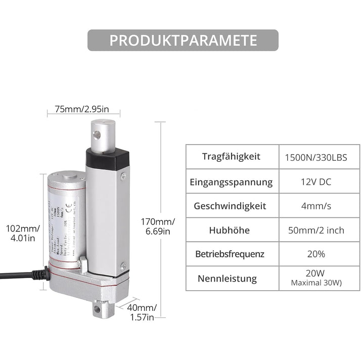 Justech Linearmotor Verstellantrieb Toröffner Linear Actuator Motor 12v DC 1500N 50mm Lineartechnik
