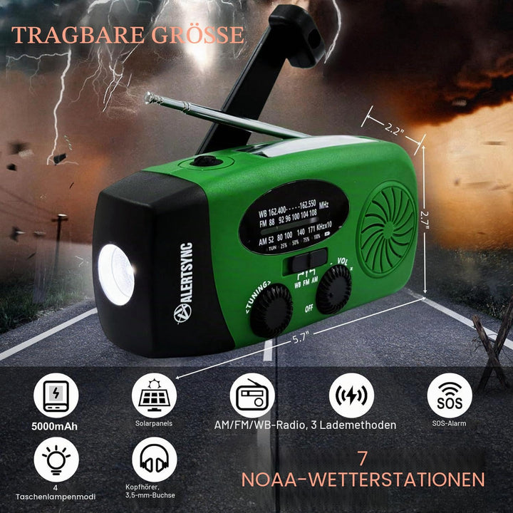 Notfall-Solarradio, tragbares Kurbelradio mit LED-Taschenlampe, wiederaufladbares 5000mAh-Netzteil,