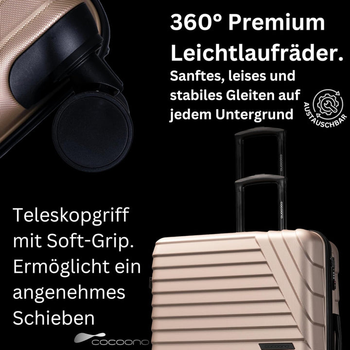 Cocoono Koffer Set 2 Teilig 77cm & Handgepäck Koffer 55x40x20cm in einem Set, Sehr robuste Reisekoff