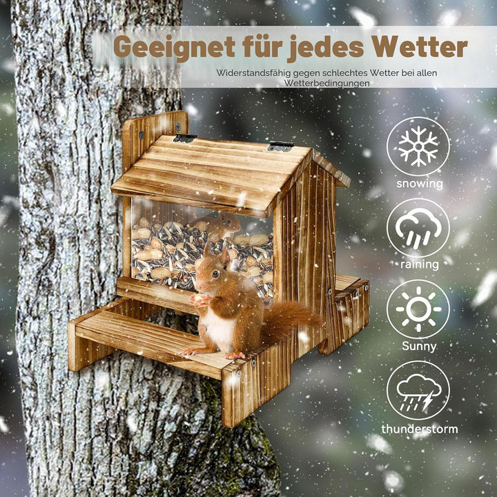Holz-Eichhörnchen-Futterstelle für draussen - Futterhaus für Eichhörnchen und Streifenhörnchen Chipm