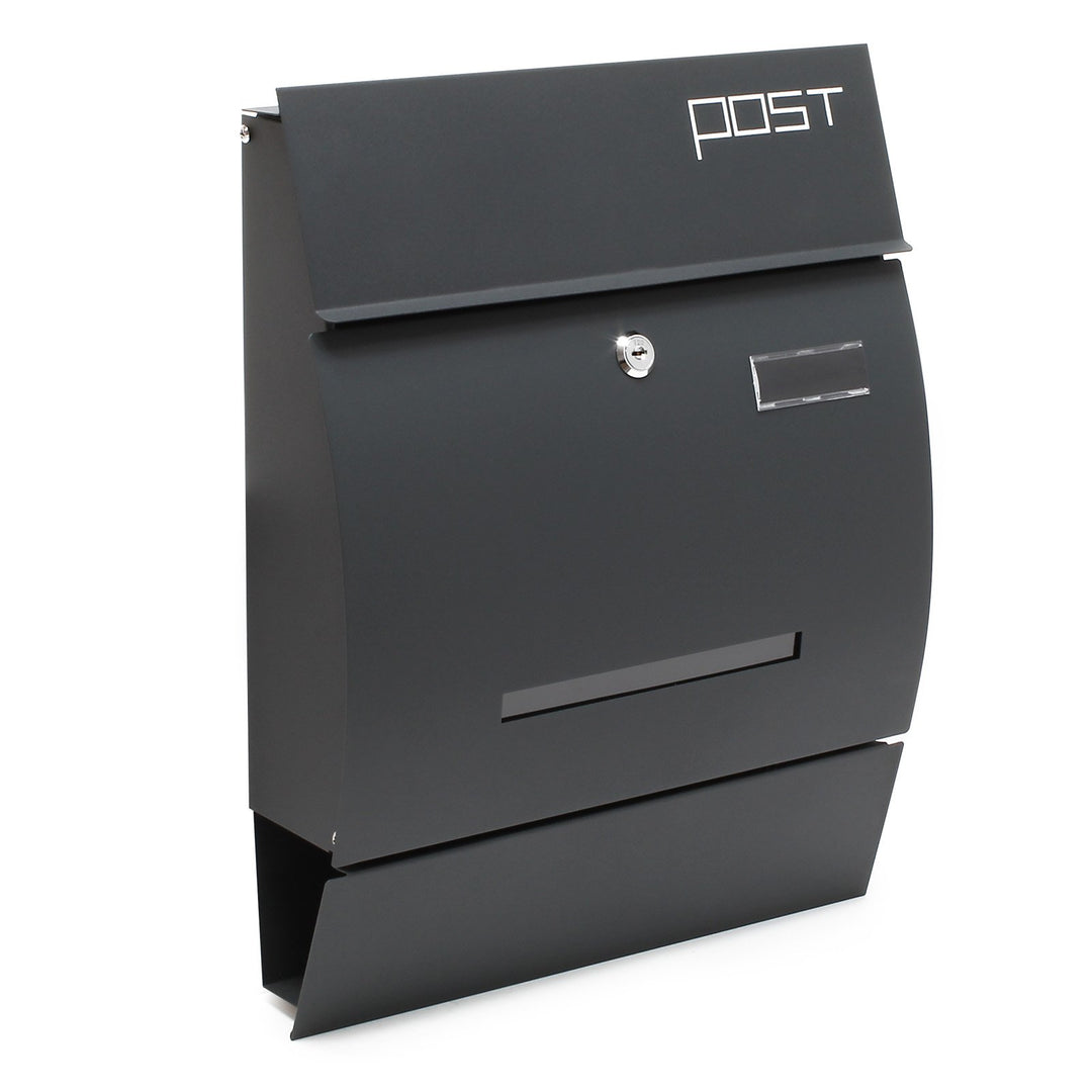 Wiltec Designer Briefkasten V4 Anthrazit 350 x 95 x 445 mm, Wandbriefkasten mit Schloss, Sichtschlit