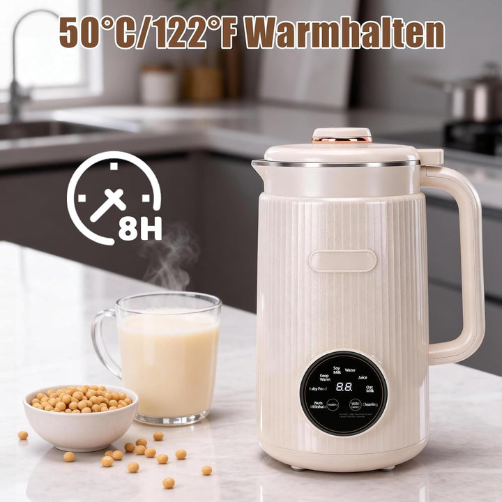 8 in 1 Nussmilchmaschine, 1200ml Automatische Sojamilchmaschine mit Temperaturregelung, 12 Klingen,