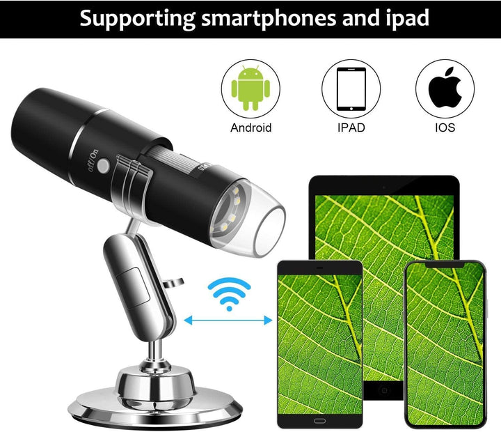 WADEO Digitales USB-Mikroskop, Tragbares WiFi-Mikroskop 50X-1000X Vergrösserung mit Endoskopie und 8
