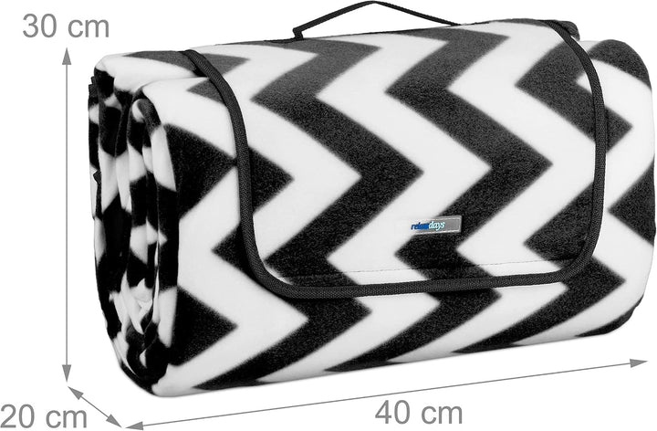 Relaxdays XXL Picknickdecke, 200x300 cm, isoliert, wasserdicht, gemusterte Fleece Stranddecke, Trage