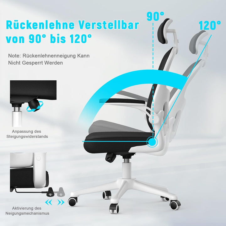 naspaluro Ergonomischer Bürostuhl mit Atmungsaktiver Netzbespannung, Schreibtischstuhl Verstellbarer